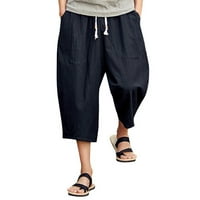 Vivianyo HD pantalone za muškarce Clearence muške ležerne slim sportske hlače CALF-duljine posteljine pantalone vrećice blještave black
