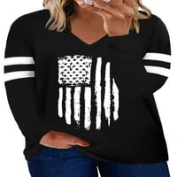 Asvivid ženska dukserica plus veličine Grafički print dugih rukava prugasti košulje V izrez Colorblock casure pulover XL-5XL