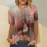 Tking Fashion Womens Ljeto V izrez kratki rukav na vrhu majice s labavim cvjetnim print majicom s džepom