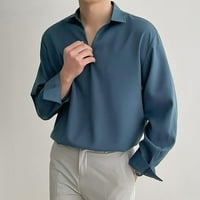 Elneeya Fashion Muške košulje Solidne boje Bluze s dugim rukavima V-izrez Majica za muškarce Ležerna