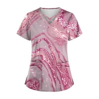 Tking modni ženski piling plus veličine labav kratkih rukava tiskani vrhovi Ljeto V izrez sestrinske radne bake sa džepom ružičaste 4xl