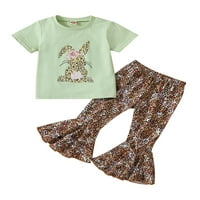 Sunitor Esster Toddler Baby Girls Kratki rukav Zeka za ispis Thirs Leopard Flare Hlače Ljetna odjeća