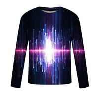 Košulje za muškarce prevelizirani pogodni okrugli vrat električni val 3D digitalni tisak dugih rukava majica casual prozračna pulover majica ljubičasta xxxl