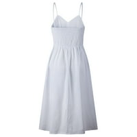 Uhndy Women Ljetna casual haljina plaža Maxi haljina Boho cvjetna sjeckanja haljina bijela s