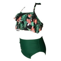 Djevojke dvodijelni kupaći kostim bikini mali y print odijelo ruffles plaža kupaći set cvjetni kupaći