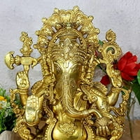 Dekorativni lord Ganesha Kip od mesinga za sjedenje na Lotusovoj kući ukrasi za hram Ganesha visina