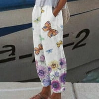 Žene Casual Baggy pantalone opušteno fit modni ljetni ispis elastični struk ravno široke pantalone za