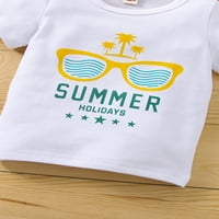 Hirigin Toddler Baby ljetni set odjeće, okrugli vrat Sunčani čašica Sunčana slova za sunčanje, majica + morski pas palminski elastični šorc