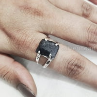 Blue Sapphire prsten, grubi Plue Sapphire prsten, rujan, čekić, sterling srebrna, ženski prsten, božić, zahvalnosti, ručno rađeni, nakit, grubi dragulj nakit