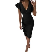 Outfmvch Crne haljine za žene Ležerne prilike, haljina s majicom od pune rukava bez rukava haljina Ženske