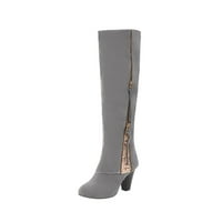 Tawop srebrne čizme za žene, čizme zimske kvadratne cipele s visokim potpeticama visoki zip šipke cipele