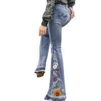 Teretne pantalone za žene Trendi donje cvjetni izvezeni bootcut traper pansu