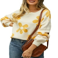 Biayxms ženski džemperi za leptir dugih rukava za posadu od pada ramena sa ramenim fit pletenim pulover