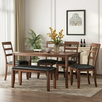Trpezarijski stol za 6, rustikalni seoski tabelski set bagrem sa stolicama i klupa za doručak, kuhinju,