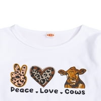 Toddler Baby Girl Odjeća s dugim rukavima krava za ispis Outfitt-majica + pantalone za hlače zvona na dnu dye set