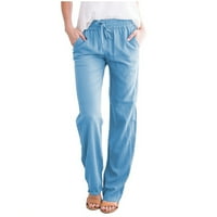 Yubnlvae hlače za žene, ležerne pamučne i posteljine čvrste vučne elastične struke duge ravne hlače