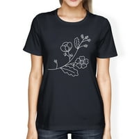 Flower Women's Navy Okrugli vrat Majica Divan grafički dizajn Tee