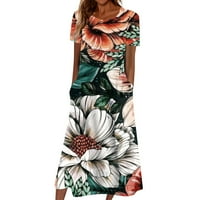 Bazyrey ženski kratki rukav V-izrez midi haljina ženska ljetna haljina casual tiskana plaža Swing haljina