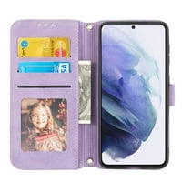 Dteck Galaxy Z Fold Case poklopac sa držačem kartice + gotovina SLO, PU kožna TPU unutarnja školjka sa odvojivim kaišem remen za ruke Flip Contect futrola za Samsung Galaxy Z Fold 5g, ljubičasta