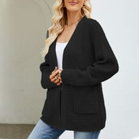 Ženski pad kardigan džemperi Tunički Srednji jednokratni karijski džep pleteni kardigan crni dugi kardiganski