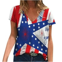 Dan žena Neovisnost Kratki rukav Shirt Ljeto Cauel V izrez Beach Tee American Flag Print majica Modna