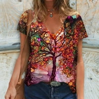 LeylayRay Ženske vrhove Žene Sundress casual cvjetni ispis V-izrez Kratki rukav labav bluza Majica TOP