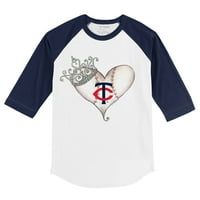 Mladića Tiny Turpap bijela mornarica Minnesota Twins Tiara Heart 3 4-rukave Raglan majica