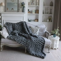 Chunky Knit Blaket Boho Merino vuna ručna bacač Kućna soba Dicrontal pređa, tamno siva, 40 x40