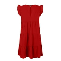 Žene Ljetne casual labave haljine s rukom Slatki okrugli vrat Mini kape rukav dresene haljine crveni