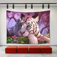 Cadecor White Tiger Tapistry, Fantasy White Tiger Blue Eyes u šumskom ulju Slikarstvo Art Zidna tapiserija