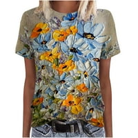 Olyvenn ženske trendy dressy t-majice Rolbacks Ljeto kratkih rukava tees cvjetni print tops crew izrez