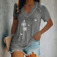 Ženski ljetni vrhovi V-izrez Print Pulover casual majica s kratkim rukavima obične majice za žene