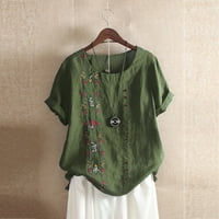 Army Green T majice za žene lavande cvijeće tiskane pamučne i posteljine labave majice pamuk kratki