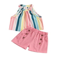 MA & Baby Little Kids Toddler Baby Girl Ljeto odijelo bez rukava Striped Print Halter tenkovi + kratke