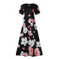 Bazyrey ženske haljine Ljetne kratke rukave A-line haljine ženske cvjetne casual obruče s V-izrezom ružičasta 2xl