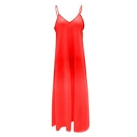 Ženske haljine klirence bez rukava A-line Maxi modni V-izrez Čvrsta ljetna haljina crvena m
