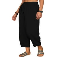 Seyurigaoka Ženska posteljina harem pantalona Capri hlače široka noga elastična struka obrezane pantalone labave plažne joge hlače dno