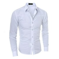 Muškarci Slim Fit Majica dugih rukava Formalne košulje haljine Ležerne majice Gumb za gumb bijeli l