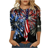 Ljetne bluze za žene Dan nezavisnosti Ispis labave majice Srednja rukava Bluza Okrugla majica za izrez