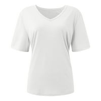 Leylayray Ženske vrhove modne žene V-izrez casual kratki rukav pulover majica s majicom bijela xxxxl
