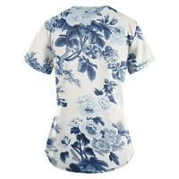 Bicoasu Womens Scrub_Tops Animal Print Fashion V izrez Uniformu s kratkim rukavima Tunička bluza s džepom bijeli XL