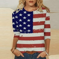 Srpljene majice za žene, rukav O vratu Dan nezavisnosti izreza američke zastave, ženske patriotske casual