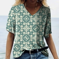 Ženski bluze Modni ženski ležerni vrhunski tisak V-izrez labav majica s kratkim rukavima Mint Green