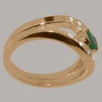 Britanska napravljena 18K ruža zlatna prirodna emerald i kubična cirkonija ženski prsten - veličine