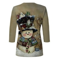 Hrana Dimple ženska moda casual tri četvrtine rukava Božićni tisak okrugli vrat pulover Top bluza Khaki