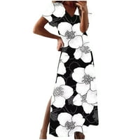 Žene cvjetni print kratkih rukava Okrugli vrat Plaža Duga haljina Fancy haljina Svečana haljina Goth
