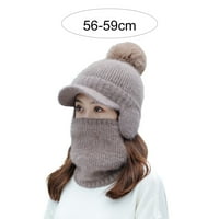 -Groee set modne žene zimski pleteni šešir zadebljao FAU zečji krzno pompomat poklopac sa šal vratom
