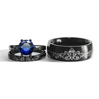 Retro dizajn par prstena za mladenke je postavio njen crni pozlaćeni pozlaćeni CZ nehrđajući čelik 40K vjenčani prsten set laserski rezbarenje
