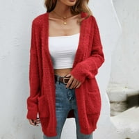 Dezsed ženska casual puna boja labavi pleteni pleteni džemper s dugim rukavima džemper s V-izrezom