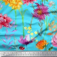 Soimoi Green Poly Georgette Listovi tkanine i cvjetni cvijet za cijevi za šivanje tkanine BTY Wide